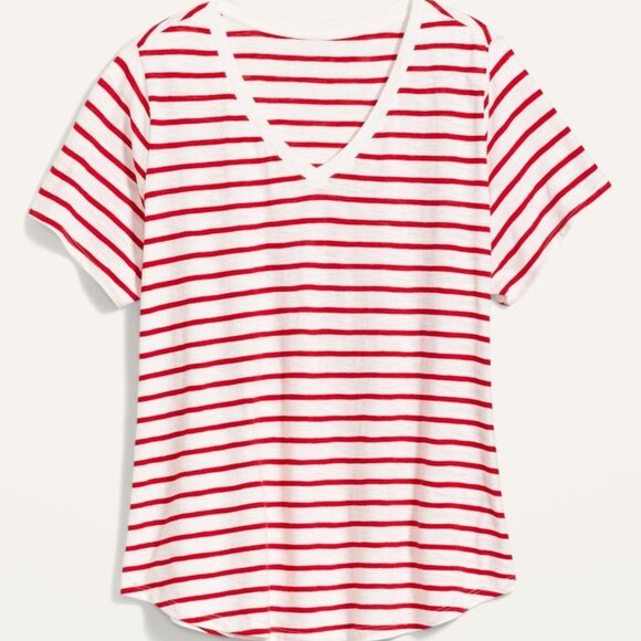 Old Navy - EveryWear Short Sleeve V-Neck Slub Tee | XS: Red White Mariner Stripe - Picture 9 of 10